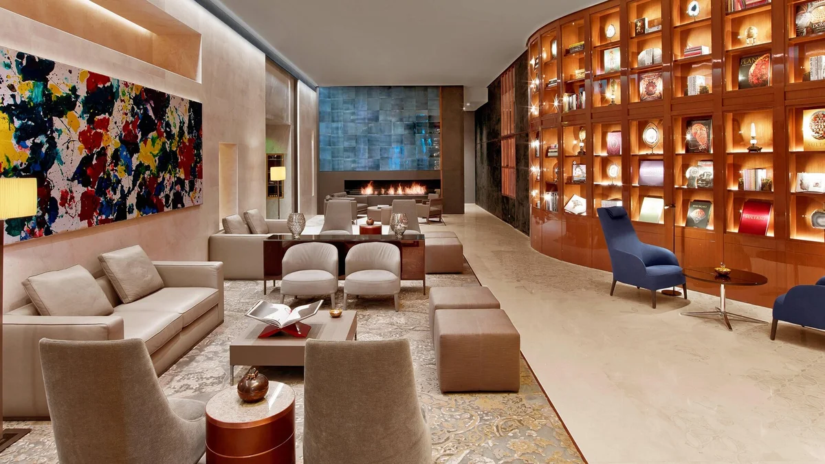 The St. Regis Istanbul atrium, artworks and seating
